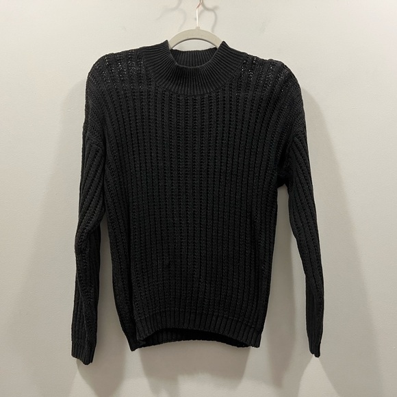 VINTAGE VIA MAX EVERYWEAR Black Mockneck Crochet Sweater - Picture 4 of 7